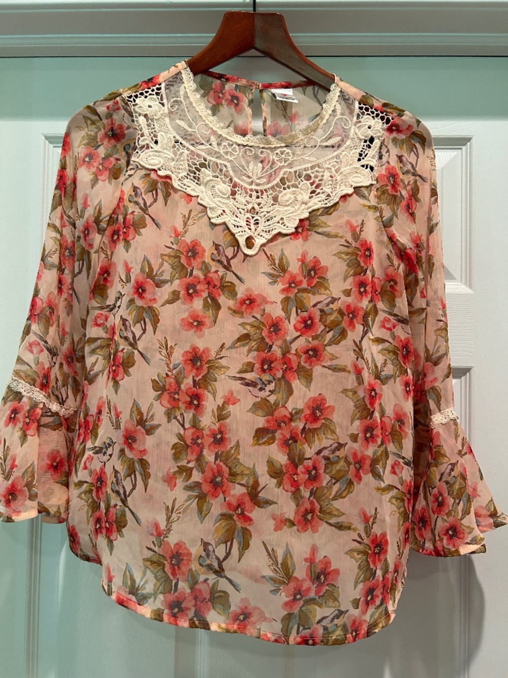Disney Lauren Conrad Blouse Snow White Collection Boho Bird Floral Lace Size Sm